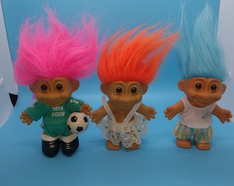 ONE vintage russ troll dolls, 80s, 90s, soccer, super kicker, white dress, beach, tourist, vacation