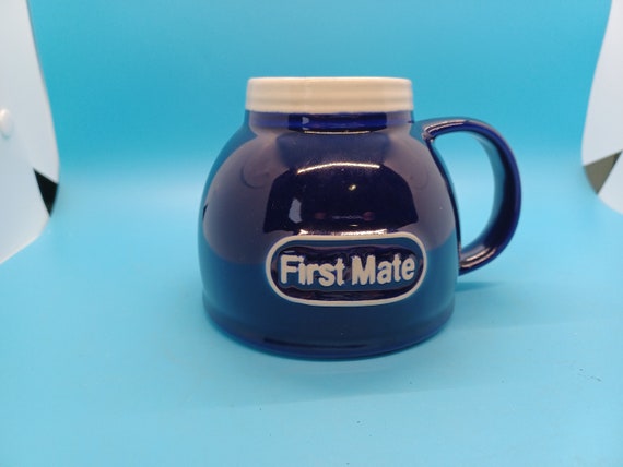 Vintage " Feltman Langer " First Mate Nautical, spill proof mug, ceramic coffee cup, beach, sailor, boat, gift