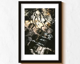 Abstract Water Reflection Print, Nature Reflection Wall Art, Moody Forest Photography, Neutral Earth Tone Decor, Modern Minimalist Print