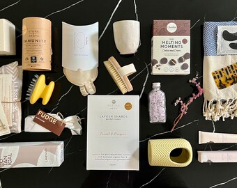 Self-Care Gift Hamper: Organic Wheat Bag, Turkish Towel, Artisan Fudge
