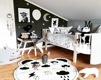 Personalized Animal Baby Play Mat: Round Nursery Rug, Tummy Time Blanket