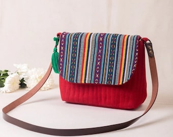 Handmade Vibrant Fabric Crossbody Bag: Artisan Sling Bag