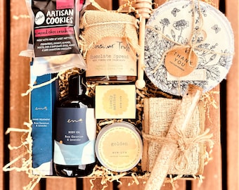 Organic Artisan Gift Hamper Box: Chocolate Spread, Soy Candle, Reusable Wipes