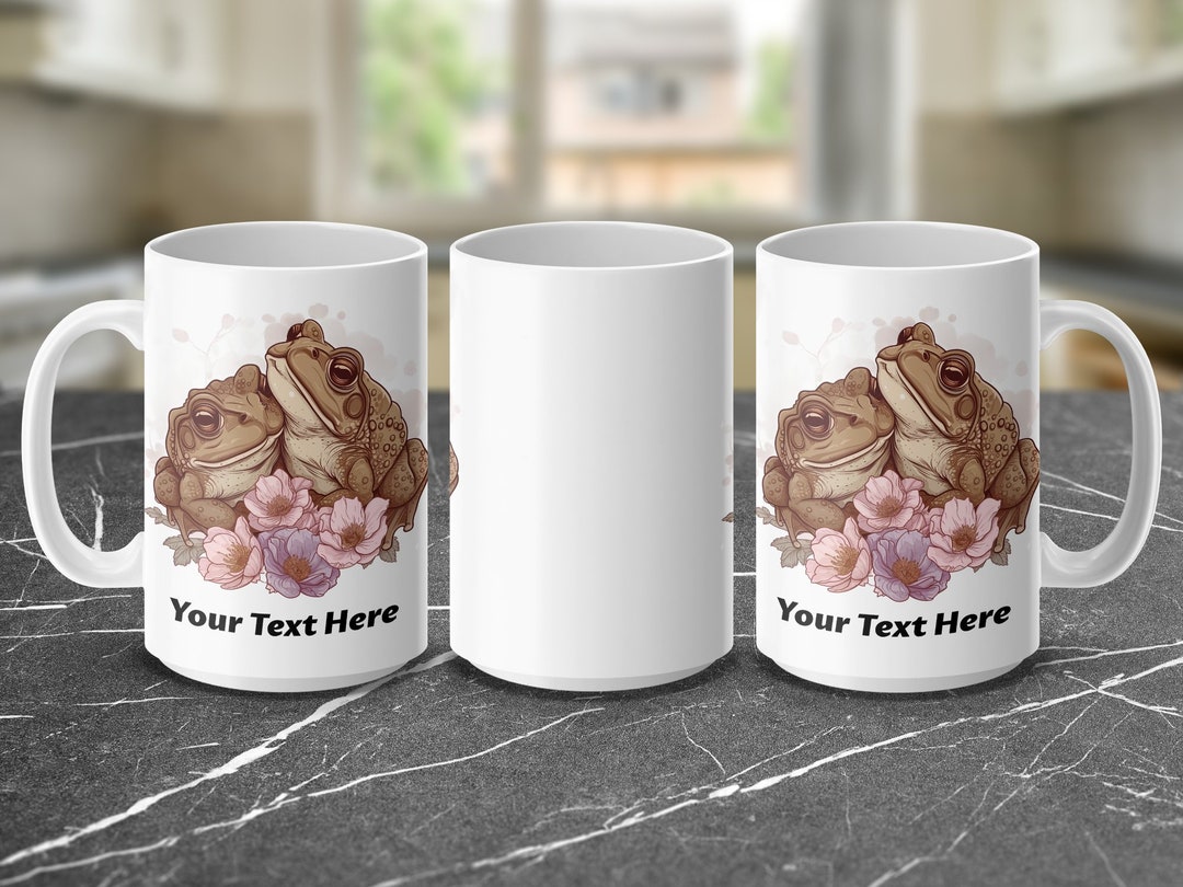 Personalized Toad Love Mug, Cute Frogs and Flowers Coffee Cup, Custom ...