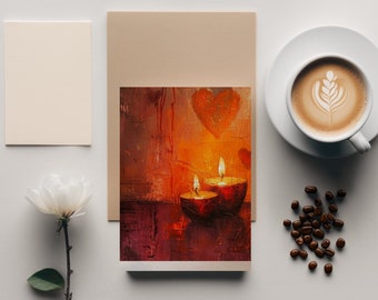 Romantic Candlelight Dinner Abstract Art, Digital Download, Warm Tones Wall Decor