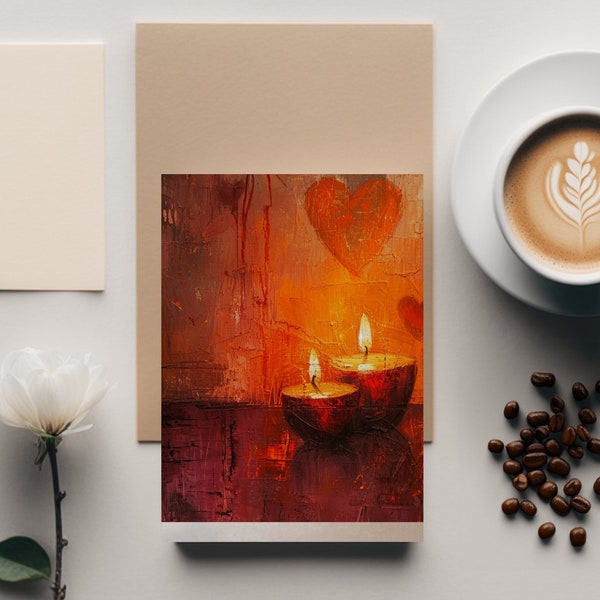 Romantic Candlelight Dinner Abstract Art, Digital Download, Warm Tones Wall Decor