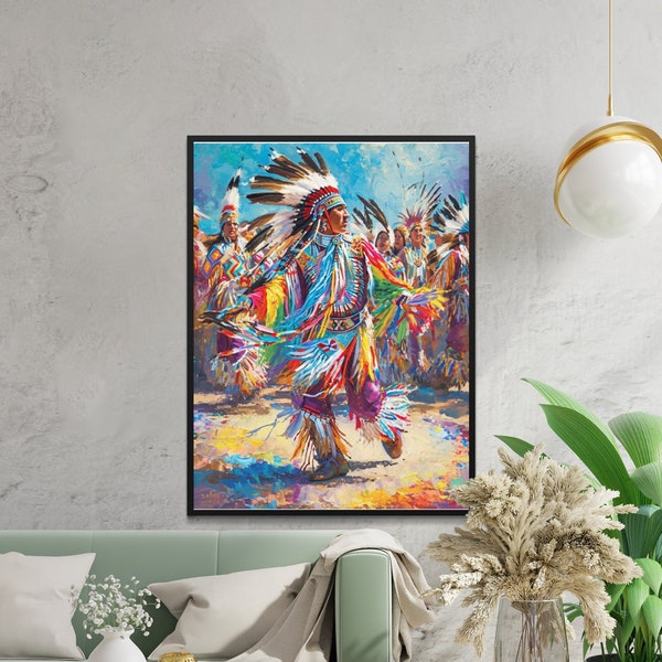 Vibrant Native American Dance Art, Digital Print, Pow Wow Dancer Painting, Colorful Wall Decor, Printable Artwork for Home Office