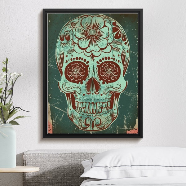 Boho Skull Digital Print, Floral Sugar Skull Wall Art, Vintage Style Home Decor, Instant Digital Download, Eclectic Interior Design