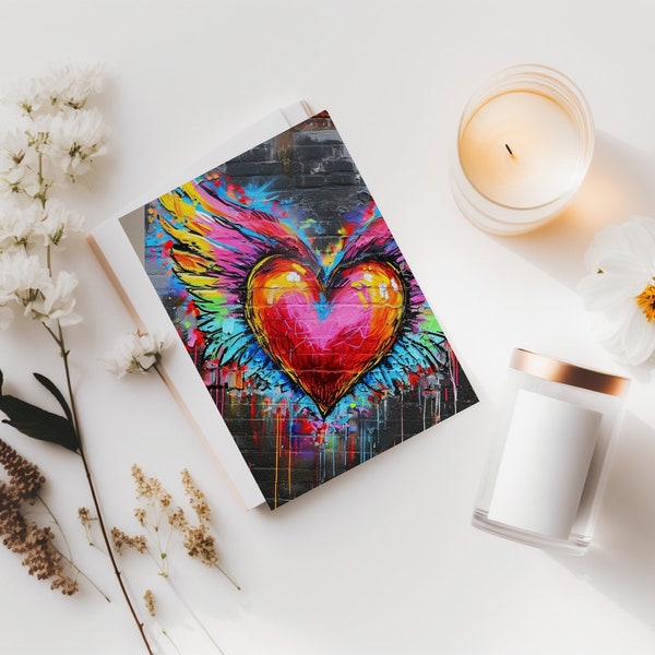 Colorful Heart Wings Wall Art, Vibrant Digital Print, Urban Graffiti Style, Modern Home Decor, Instant Download Poster