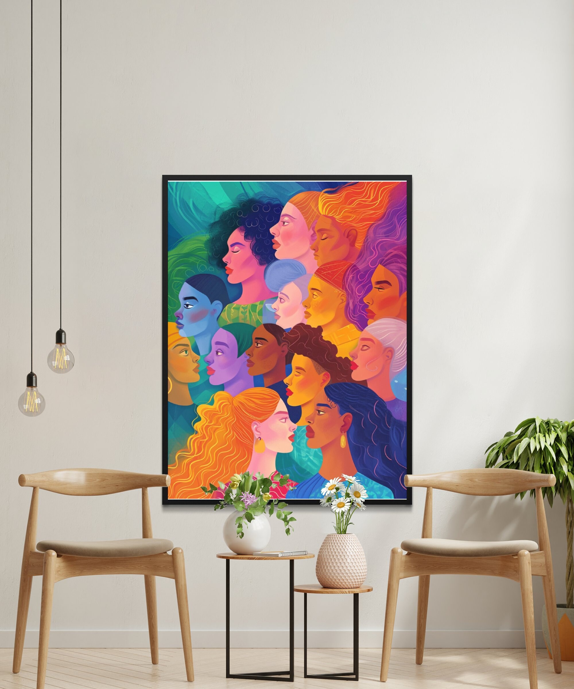Multicultural Abstract Colorful Digital Art Print, Diversity Unity Poster, Multicultural Faces ...