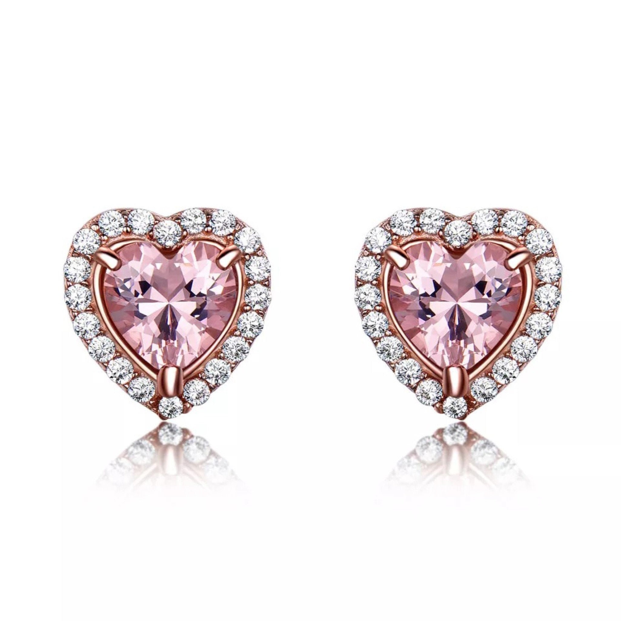 Rose Gold Morganite Heart Earrings Cute Stud Earrings Simple - Etsy