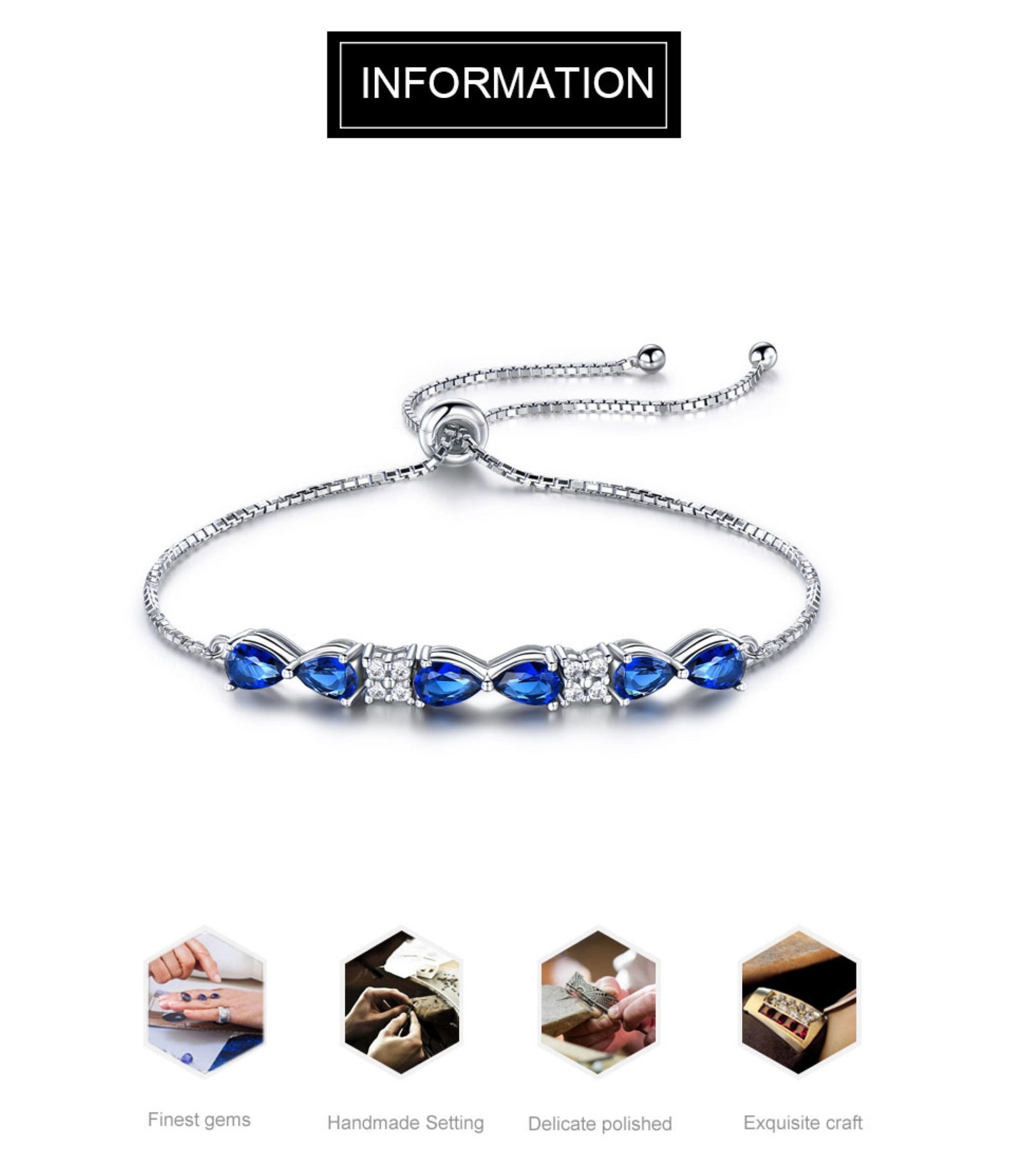 Silver Sapphire Bracelet Teardrop Beaded Bracelet Blue - Etsy Canada