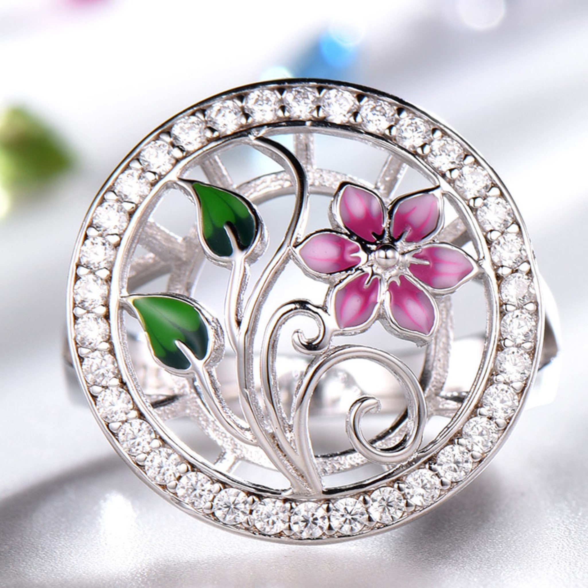 Sterling Silver Enamel Flower Ring Dainty Gemstone Ring 925 - Etsy UK