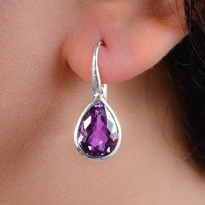 Amethyst Earrings, Purple Drop Amethyst Earrings, Natural Gemstone, Sterling Silver, February Birthstone, 11 Carat Statement Earrings, Gift