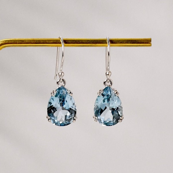 Blue Topaz Drop Earrings, Sterling Silver, December Birthstone