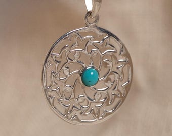 Floral Turquoise Necklace, 925 Sterling Silver, Handmade Jewelry