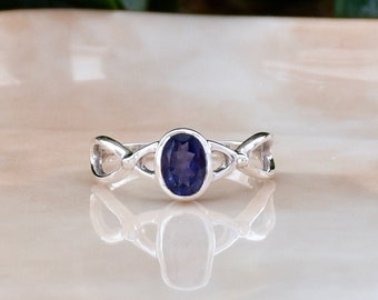 Natural Iolite Gemstone Ring, Sterling Silver Stackable Band