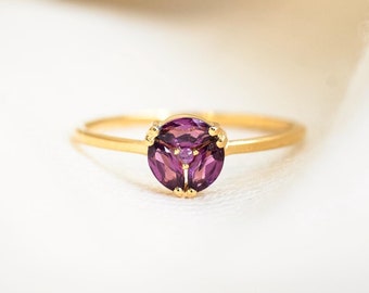 Rhodolite Garnet Ring, 24K Gold Vermeil Sterling Silver, Pink Gemstone