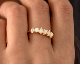 Opal Gemstone Ring, 24K Gold Vermeil Sterling Silver, Handmade Minimalist Jewelry