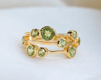 Peridot Ring, 24K Gold Vermeil on 925 Sterling Silver, Natural Green Gemstones, August Birthstone, Statement Handmade Jewelry, Gifts For Her