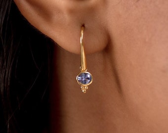 Tanzanite Dangle Earrings, 24K Gold Vermeil Sterling Silver, Handmade Jewelry
