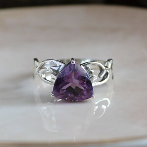 Amethyst Ring, Natural Amethyst Ring, February Birthstone, Natural Gemstone, Sterling Silver Ring, Triangle Ring, Gift For Her, Spiritual