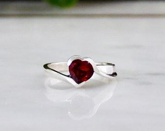 Garnet Heart Ring, 925 Sterling Silver, January Birthstone