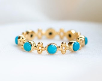 Arizona Turquoise Ring, 24K Gold Vermeil, Sterling Silver Eternity Band