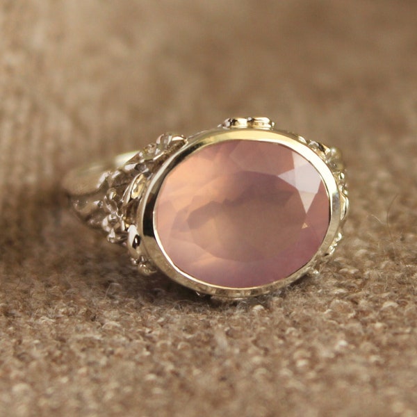 Rose Quartz Ring, Large Rose Quartz Ring, Unique Ring, Natural Gemstone, Pink Stone Ring, 925 Silver Ring, Elegant Ring For Women,Oval Stone