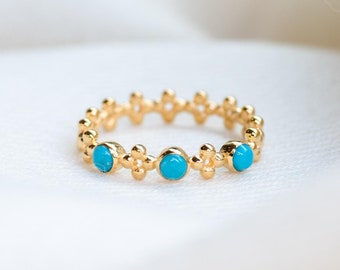 Arizona Turquoise Ring, 24K Gold Vermeil Sterling Silver, Dotted Band