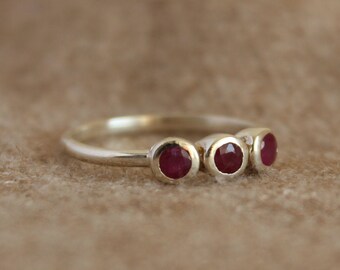 Minimalist Ruby 925 Sterling Silver Ring, July Birthstone
