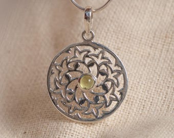 Floral Peridot Necklace, 925 Sterling Silver, August Birthstone, Handmade Jewelry