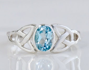 Size 8 Blue Topaz Sterling Silver Ring New Vintage Wholesale Celtic Knot