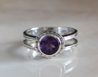 Amethyst Ring, Natural Amethyst Ring, February Birthstone, Natural Gemstone, Sterling Silver Ring, Solitaire Ring, Gift For Her, Single Gem