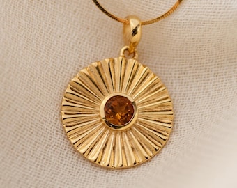 Citrine Sunburst Necklace, 24K Gold Vermeil Sterling Silver