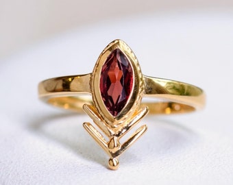 Boho Marquise Garnet Ring, 24K Gold Vermeil Sterling Silver