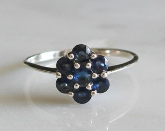 Flower Sapphire Ring, Sterling Silver Floral Design, September Birthstone