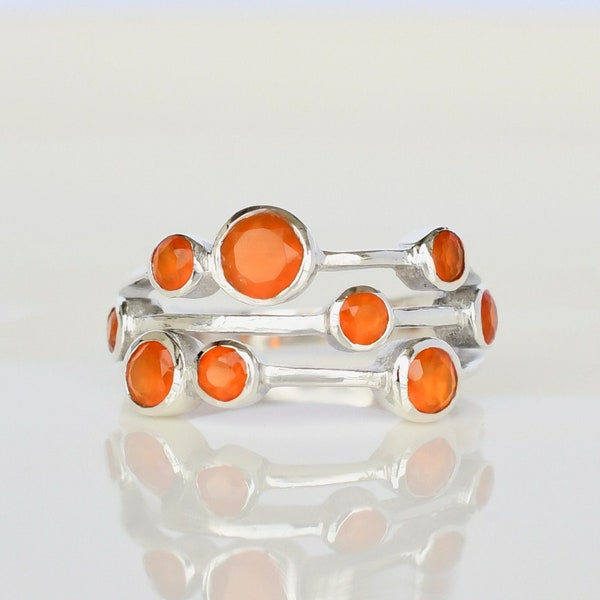 Karneol-Ring, Karneol-Blasen-Ring, natürlicher Karneol-Schmuck, 925 Sterling Silber, handgefertigter Ehering, orangefarbener Kristall-Stapelring
