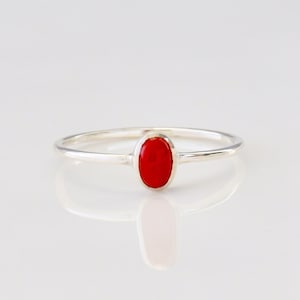 Minimalistic Coral Ring, Natural Coral Gemstone, 925 Sterling Silver, Oval Dainty Orange Ring, Red Coral Minimal Elegant Ring, Gift For Her