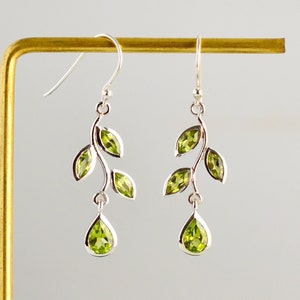 Leaf Peridot Earrings, Natural Green Peridot, August Birthstone, 925 Sterling Silver, Unique Leaves Marquise Earrings, Dangle Drop Earring Earrings