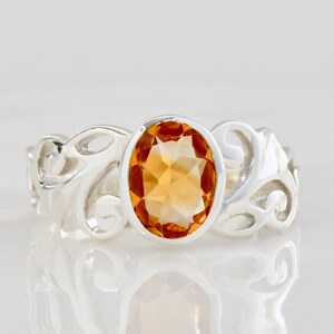 Citrine Ring, Natural Citrine Gemstone, 925 Sterling Silver, Dainty Band Yellow Oval Stone, November Birthstone, Unique Gift For Women