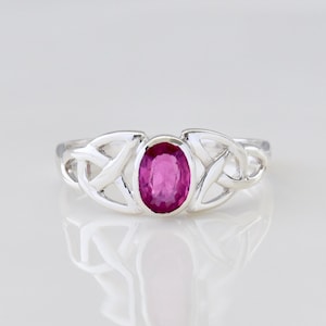 Celtic Knot Ruby Ring, Natural Ruby Gemstone, Sterling Silver, July Birthstone, Celtic Knot Ring, Red Oval Irish Trinity Knot, Gift For Her