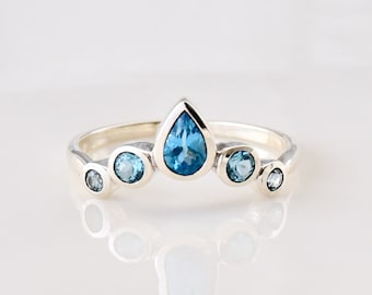 Swiss Blue Topaz Ring, Ring Enhancer Guard, November Birthstone, Natural Gemstone, Sterling Silver, Stacking Ring, Dainty Boho Gift For Her