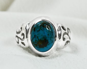 Turquoise Ring, Large Turquoise Ring, December Birthstone, Natural Gemstone, Sterling Silver, Statement Ring, Unique Solitaire, Gift For Her