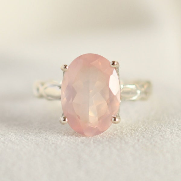 Rose Quartz Ring, Rose Quartz Statement Cocktail Ring, Sterling Silver, Natural 6 Carats Pink Gemstone, Unique Large Handmade Jewelry, Gift