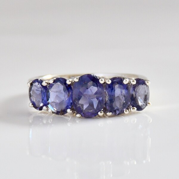 Oval Iolite Sterling Silver Band Ring, Statement Jewelry