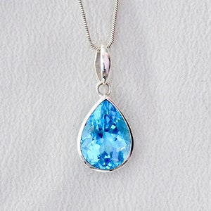 Blue Topaz Pendant, 15 Carats, Statement Topaz Necklace, Natural Gemstone, Sterling Silver, November Birthstone, Pear Drop Cut, Gift For Her