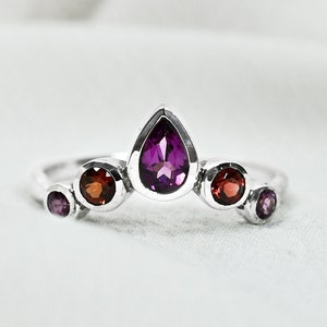 Garnet Ring, Rhodolite Garnet & Red Garnet, Ring Enhancer, Ring Guard, January Birthstone, Sterling Silver, Stacking Ring, Gift For Her