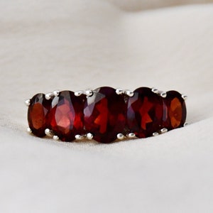 Garnet Ring, Natural Garnet, January Birthstone, Oval Designer Band, Statement Ring, Genuine Gemstones, 925 Sterling Silver, Gift For Her