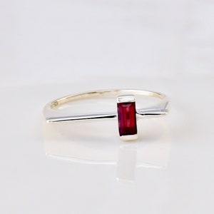 Baguette Garnet Ring, Natural Garnet, January Birthstone, 925 Sterling Silver, Asymmetrical Garnet Ring, Designer Shape, Minimal Ring Gift